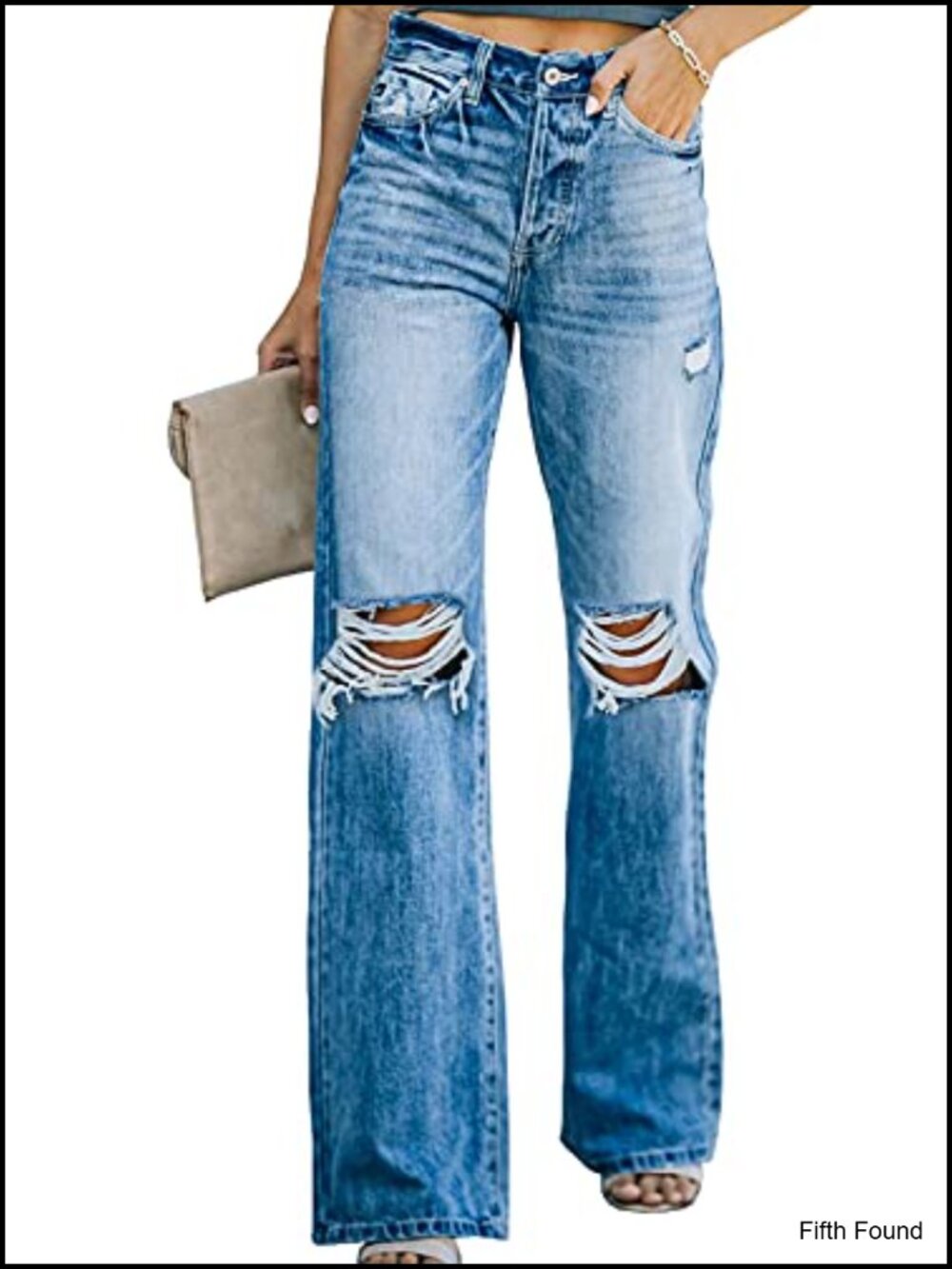 Sidefeel Ripped High Waisted Wide Leg Denim Jeans